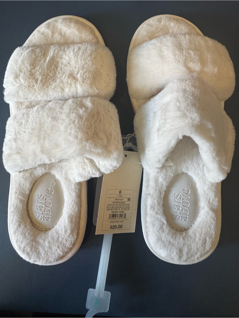 stars above Plush Faux-Fur Slide Slippers in Cream